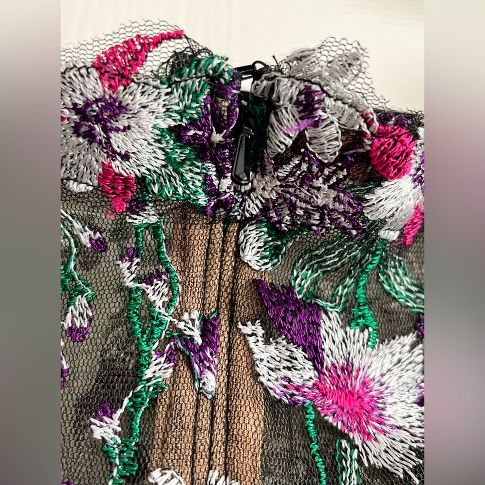 Tadashi Shoji Lace Embroidered Dress Gown black purple green size 6 - Picture 6 of 13